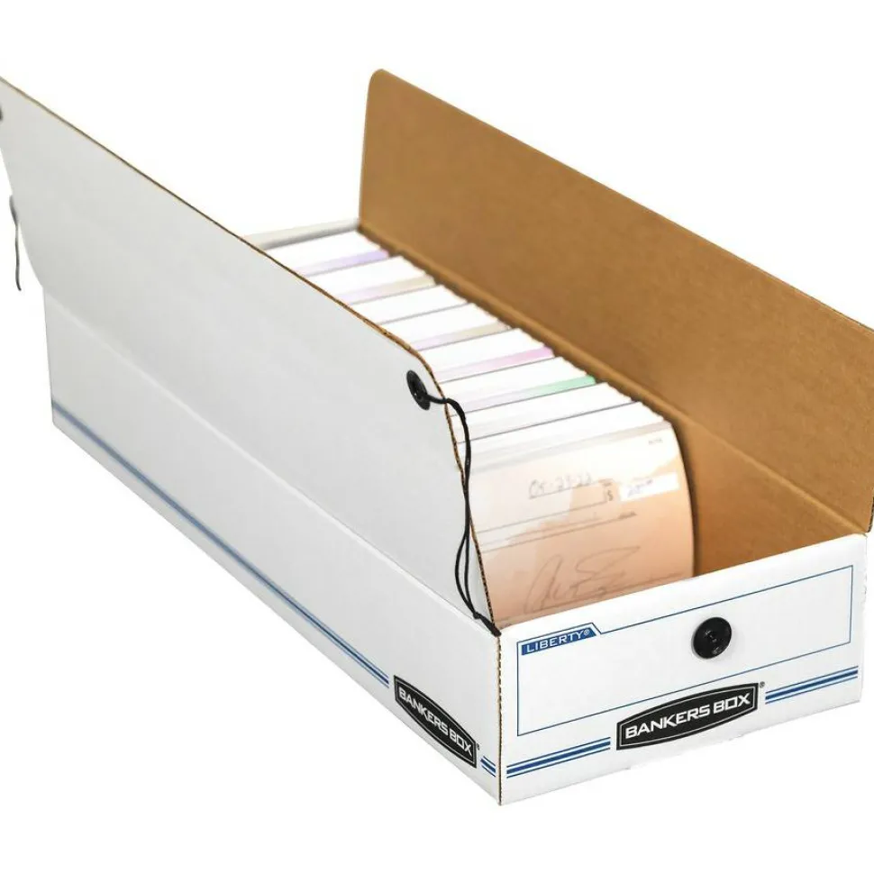Bankers Box Liberty Basic-Duty, Check and Form Storage Boxes, 5" x 11" x 24", 60% Recycled Content, White/Blue, Case Of 12