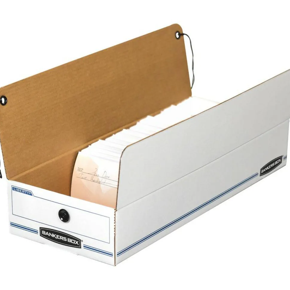Bankers Box Liberty Basic-Duty, Check and Form Storage Boxes, 5" x 11" x 24", 60% Recycled Content, White/Blue, Case Of 12