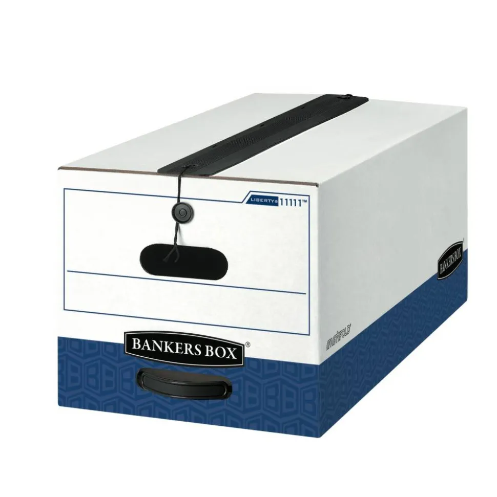 Bankers Box Liberty Plus Heavy-Duty Storage Boxes , Letter Size, 24" x 12" x 10", White/Blue, Case Of 12 - 1111104
