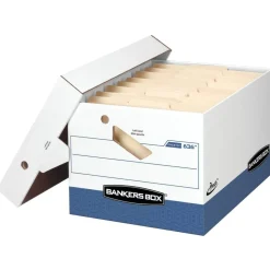 Bankers Box Presto Heavy-Duty Storage Boxes, Letter/Legal Size, 15" x 12" x 10", White/Blue, Case Of 2 - 0063610