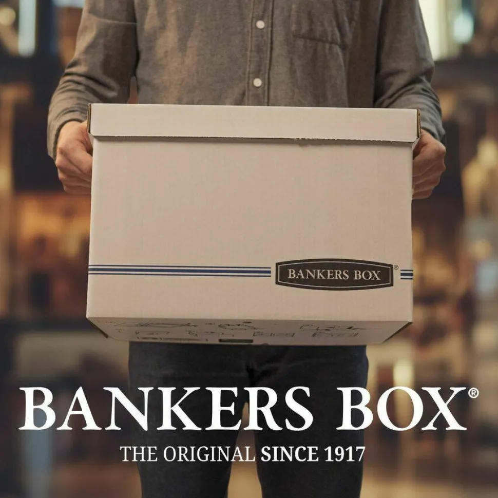 Bankers Box Presto Heavy-Duty Storage Boxes, Letter Size, 24" x 12" x 10", White/Blue, Case Of 12 - 0063610