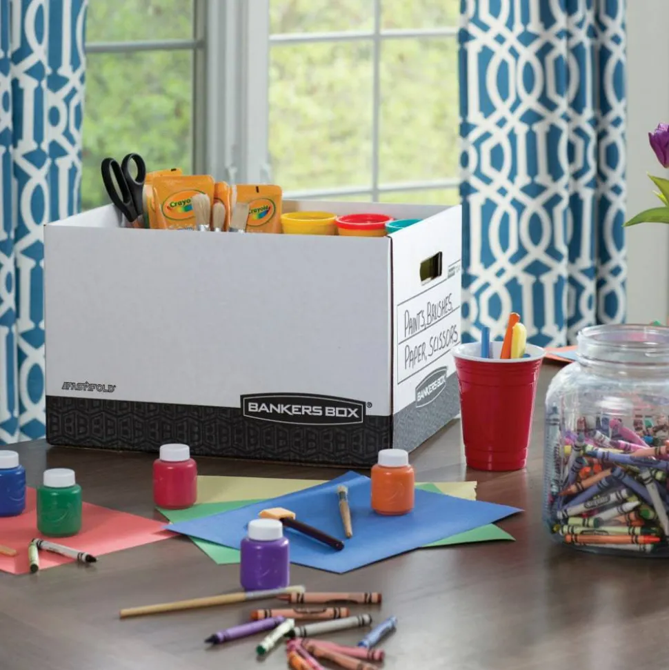 Bankers Box R Kive Heavy-Duty Storage Boxes, Letter/Legal Size, 15" x 12" x 10", White/Black, Case Of 12 - 00724