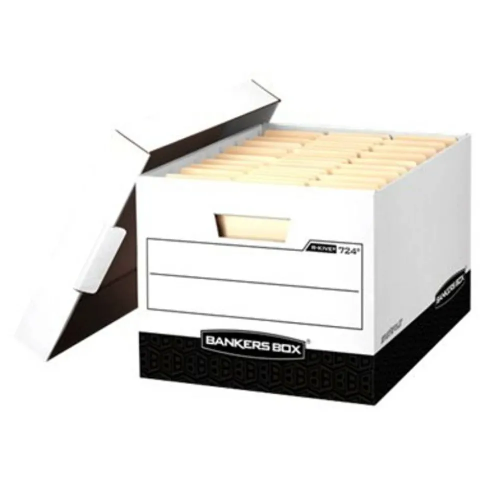Bankers Box R Kive Heavy-Duty Storage Boxes, Letter/Legal Size, 15" x 12" x 10", White/Black, Case Of 12 - 00724