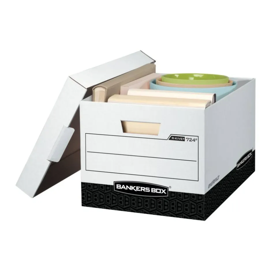 Bankers Box R Kive Heavy-Duty Storage Boxes, Letter/Legal Size, 15" x 12" x 10", White/Black, Case Of 12 - 00724