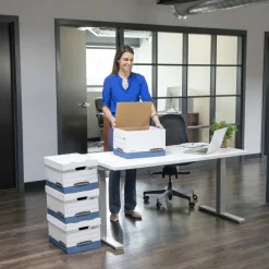 Bankers Box R Kive Heavy-Duty Storage Boxes, Letter/Legal Size, 15" x 12" x 10", White/Blue, Case Of 12 - 07243