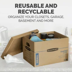 Bankers Box SmoothMove Classic Moving & Storage Boxes, Small, 10" x 12" x 15", Kraft/Blue, Carton Of 10