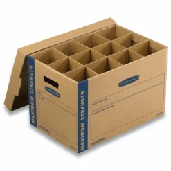 Bankers Box SmoothMove Kitchen Moving Kit with Dividers + Foam, Half Slotted Container (HSC), Medium, 12.25" x 18.5" x 12", Brown/Blue