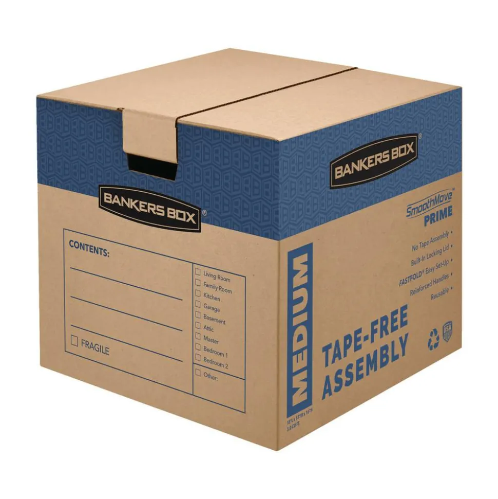 Bankers Box SmoothMove Prime Moving & Boxes, 16" x 16" x 18", Kraft Brown, Case Of 8