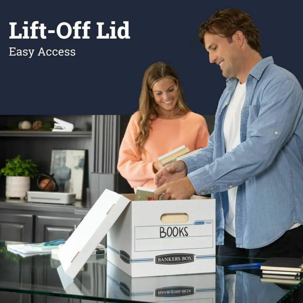 Bankers Box Stor/File Boxes With Lift-Off Lids, Letter/Legal Size, 12 1/2" x 16 5/16" x 10 1/2", White, 4/Carton
