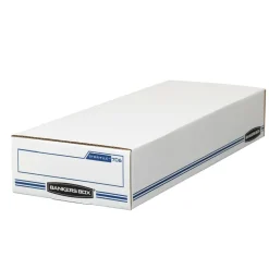 Bankers Box Stor/File Check/Deposit Slip Storage Box With Flip-Top Closure, 24" x 9" x 4", 60% Recycled, White/Blue