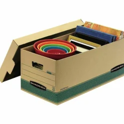Bankers Box Stor/File FastFold Standard-Duty Storage Boxes With Lift-Off Lids, Letter Size, 24" x 12" x 10", 94% Recycled, Kraft/Green, Case Of 12