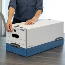 Bankers Box Stor/File Medium-Duty Storage Boxes, Letter Size, 24“ x 12" x 10", White/Blue, Case Of 3 - 0070406