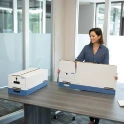 Bankers Box Stor/File Medium-Duty Storage Boxes, Legal Size, 24" x 15" x 10", White/Blue, Case Of 12 - 70504