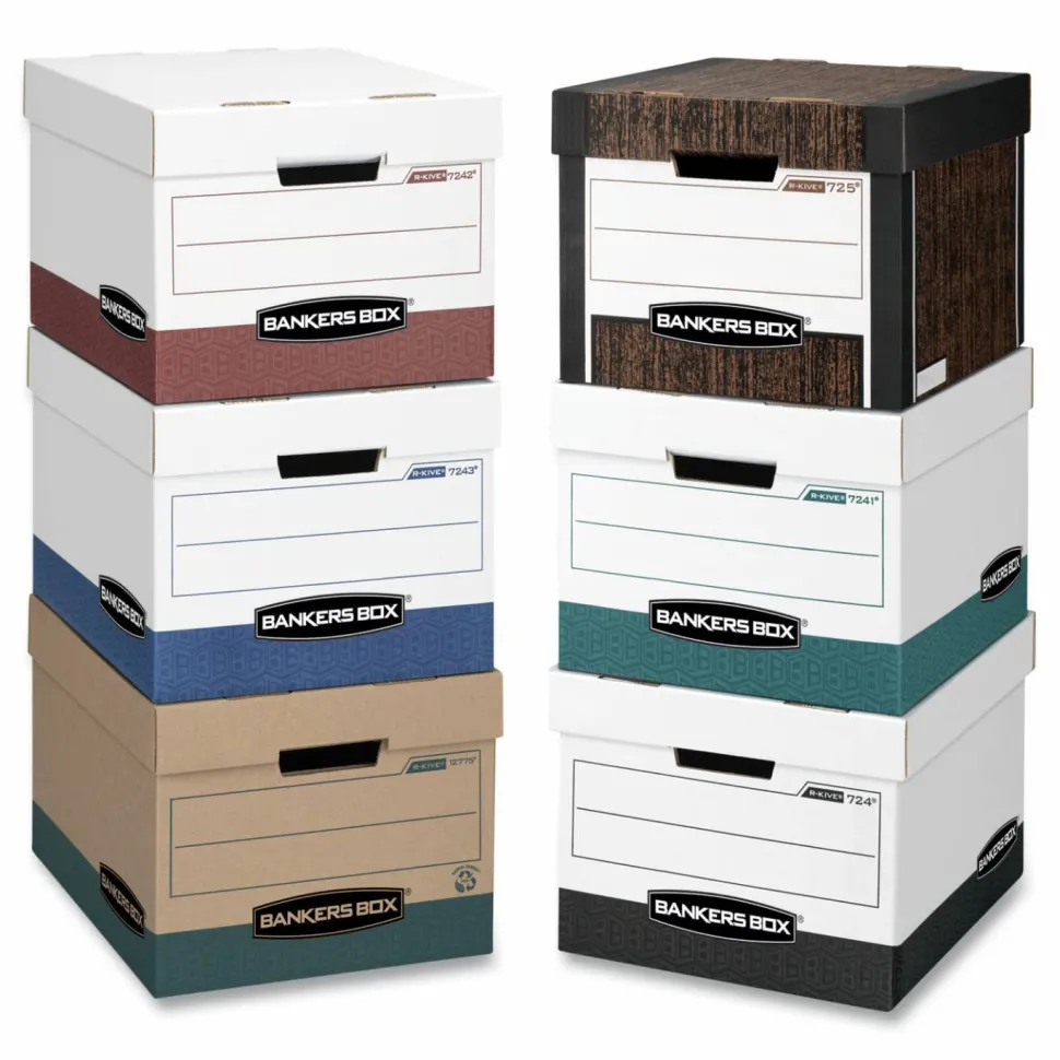 Bankers Box Stor/File Medium-Duty Storage Boxes, Letter/Legal Size, 15" x 12" x 10", Kraft/Green, Case Of 12 - 12770