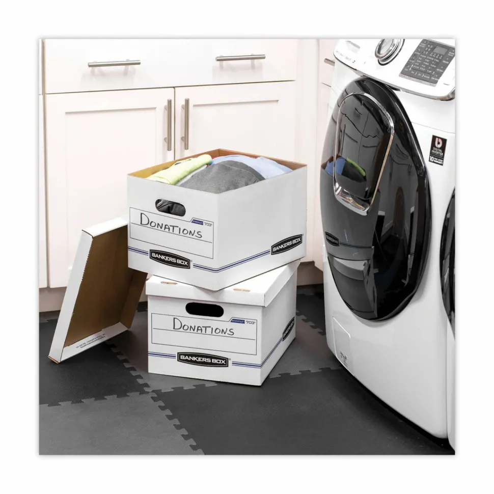 Bankers Box STOR/FILE Storage Box, Letter/Legal Files, 12.5" x 16.25" x 10.5", White, 6/Pack