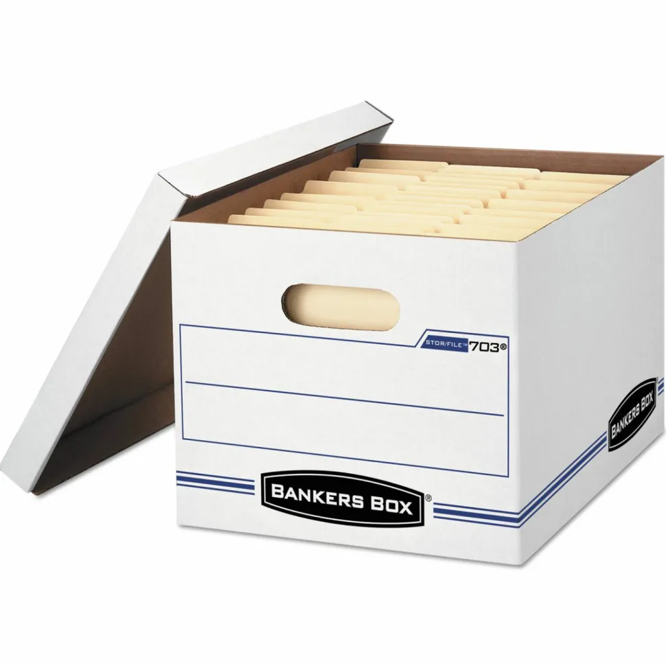 Bankers Box STOR/FILE Storage Box, Letter/Legal Files, 12.5" x 16.25" x 10.5", White, 6/Pack