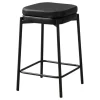Barstool, Counter Height, Set Of 2, Kitchen, Black Leather Look, Black Metal, Contemporary, Modern