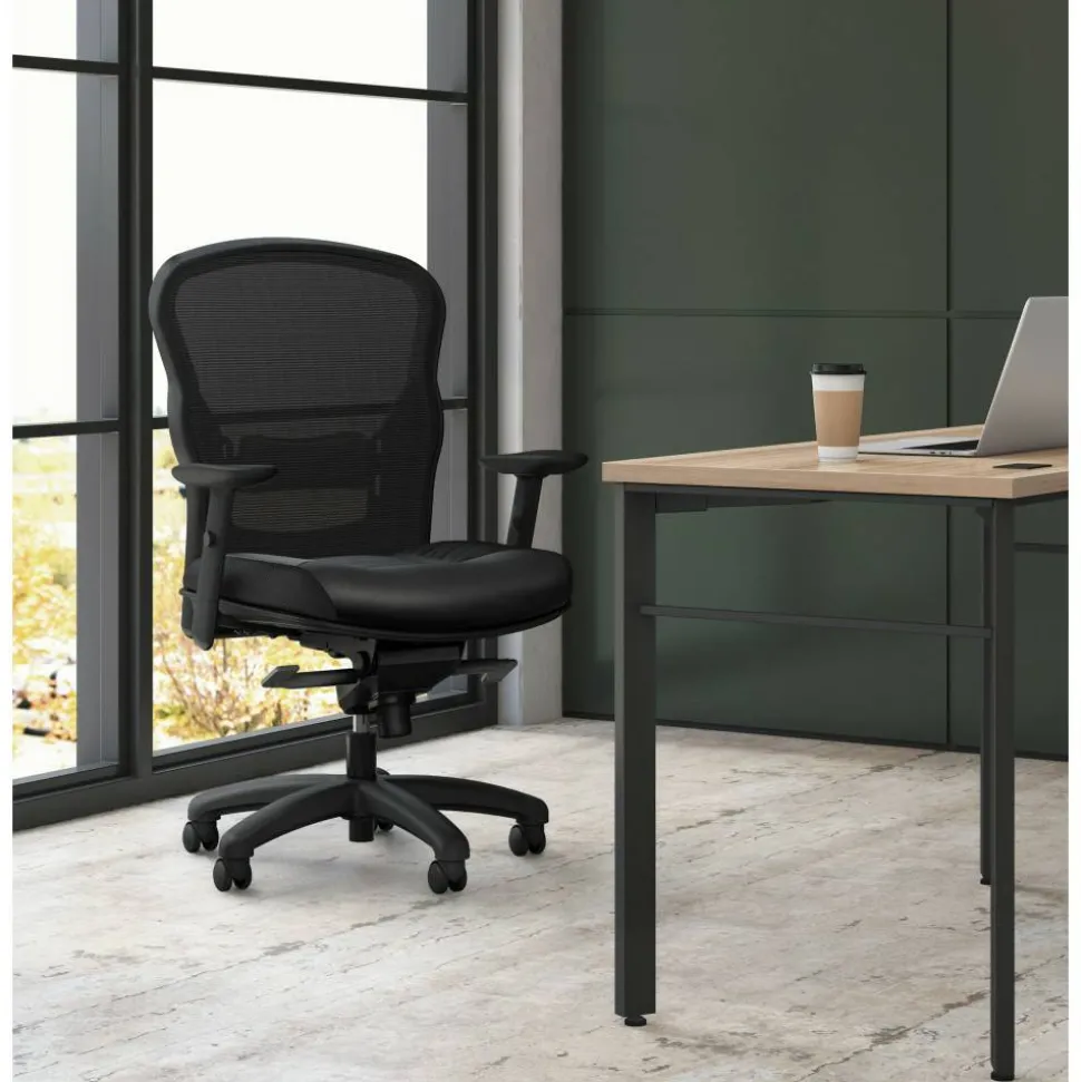 basyx by HON VL701 Ergonomic Bonded Leather/Mesh High-Back Chair, Black