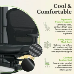 basyx by HON VL701 Ergonomic Bonded Leather/Mesh High-Back Chair, Black