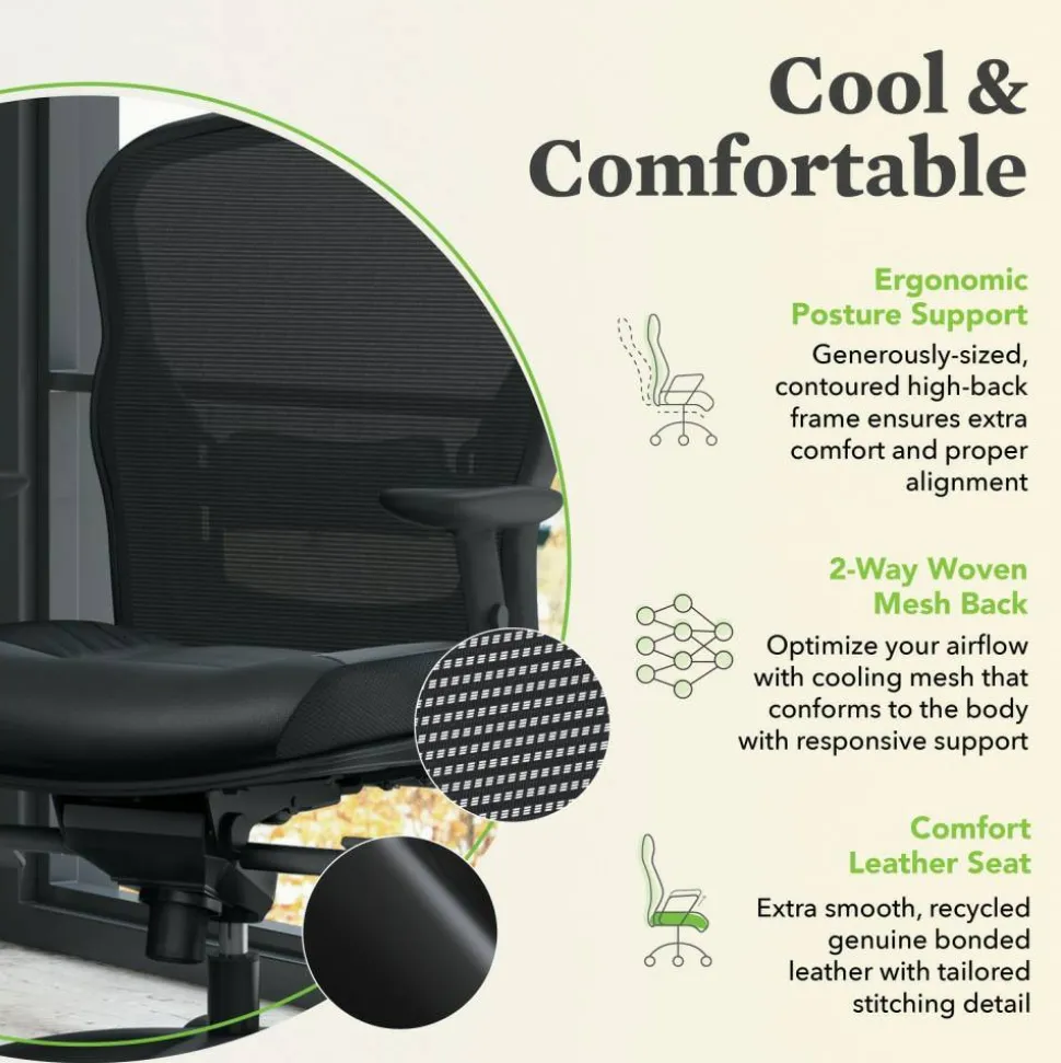basyx by HON VL701 Ergonomic Bonded Leather/Mesh High-Back Chair, Black