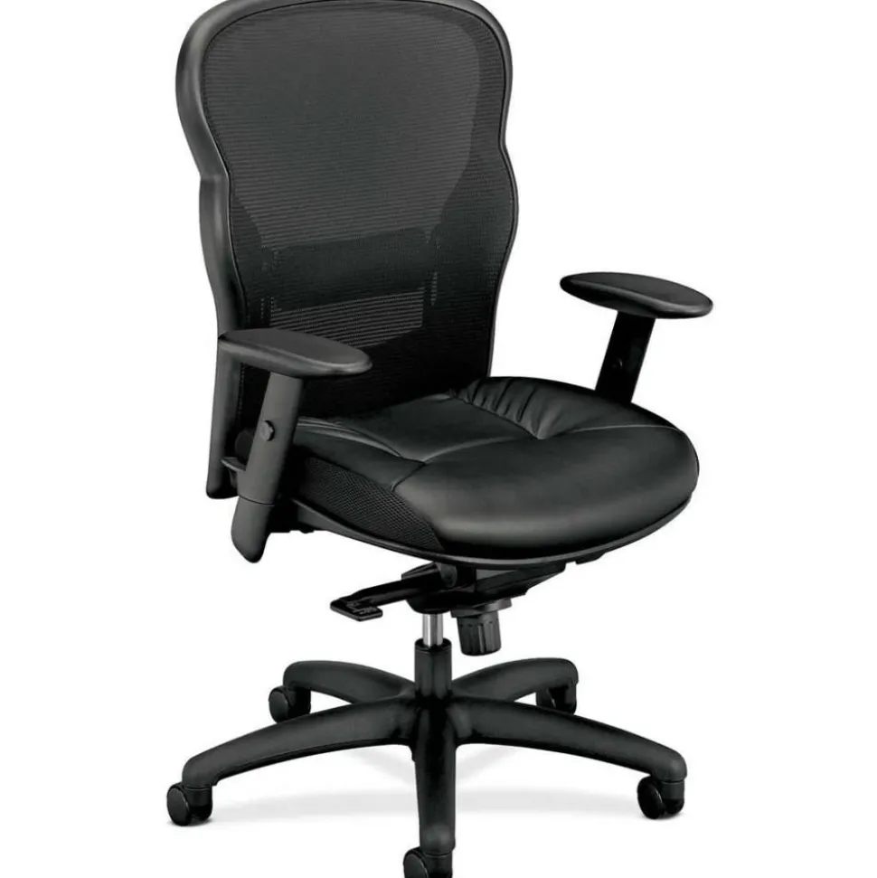 basyx by HON VL701 Ergonomic Bonded Leather/Mesh High-Back Chair, Black