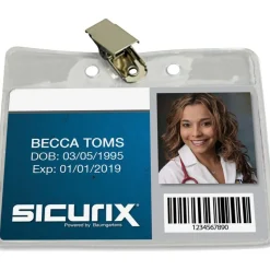 Baumgartens Horizontal Badge Holder With Clip, 2 1/2" x 3 1/2", Clear, Pack Of 50