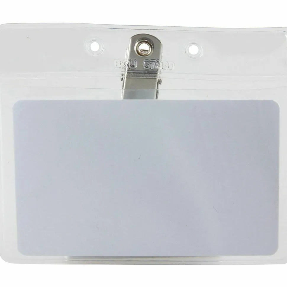 Baumgartens Horizontal Badge Holder With Clip, 2 1/2" x 3 1/2", Clear, Pack Of 50