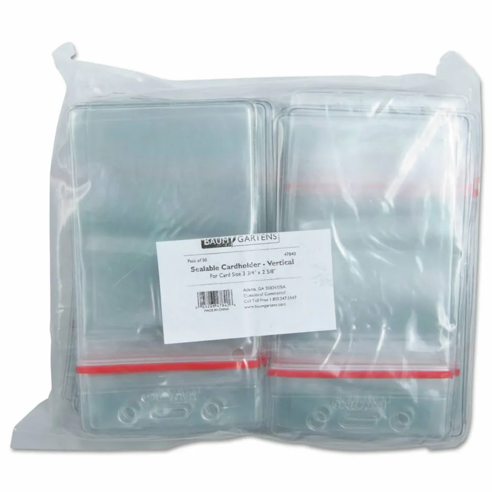 Baumgartens Sealable Vertical Badge Holder, 3 3/4" x 2 5/8", Clear, Pack Of 50