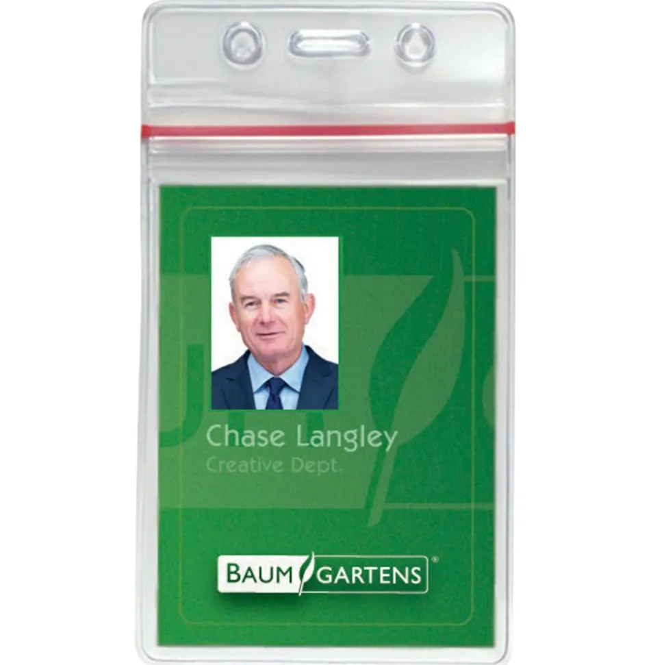 Baumgartens Sealable Vertical Badge Holder, 3 3/4" x 2 5/8", Clear, Pack Of 50