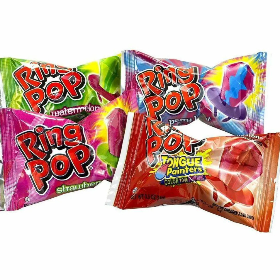 Bazooka Ring Pop Lollipops, Assorted Flavors, 0.5 oz, 40 Piece Tub