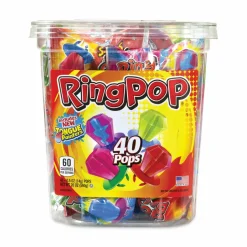 Bazooka Ring Pop Lollipops, Assorted Flavors, 0.5 oz, 40 Piece Tub