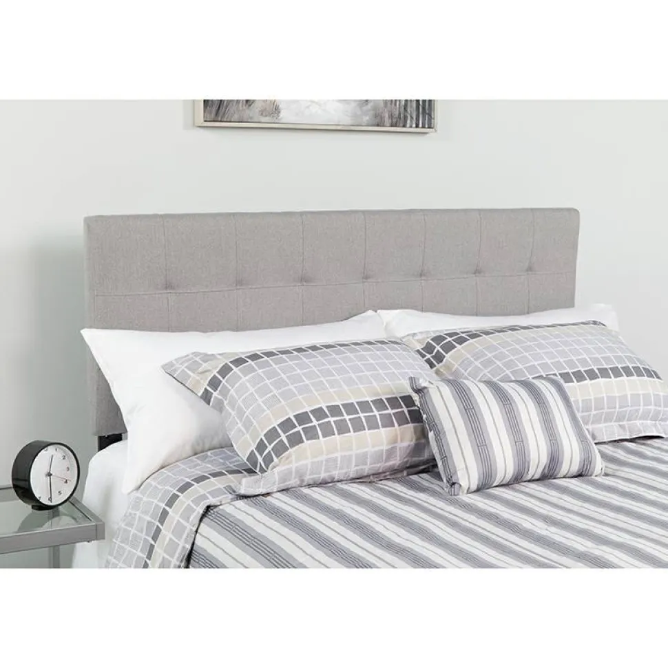 Bedford Tufted Upholstered King Size Headboard in Light Gray Fabric