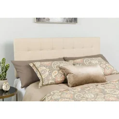 Bedford Tufted Upholstered King Size Headboard in Beige Fabric