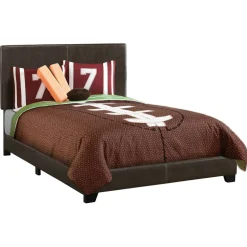 Bed, Full Size, Bedroom, Frame, Upholstered, Brown Leather Look, Transitional