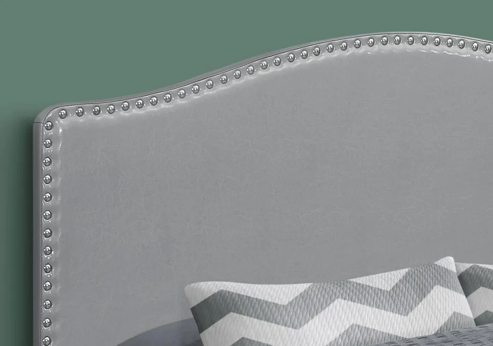 Bed, Headboard Only, Queen Size, Bedroom, Upholstered, Grey Leather Look, Transitional