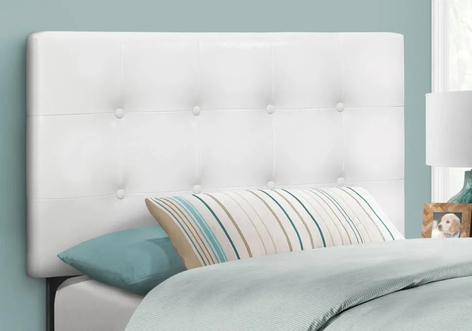 Bed, Headboard Only, Twin Size, Bedroom, Upholstered, White Leather Look, Transitional