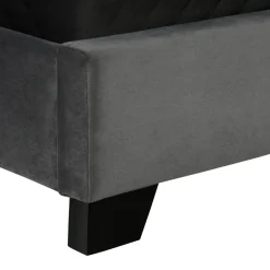 Bed, Queen Size, Bedroom, Frame, Upholstered, Grey Velvet, Chrome Trim, Transitional