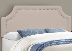 Bed, Queen Size, Bedroom, Frame, Upholstered, Beige Linen Look, Chrome Metal Legs, Transitional