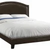Bed, Queen Size, Bedroom, Frame, Upholstered, Brown Leather Look, Transitional