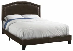 Bed, Queen Size, Bedroom, Frame, Upholstered, Brown Leather Look, Transitional