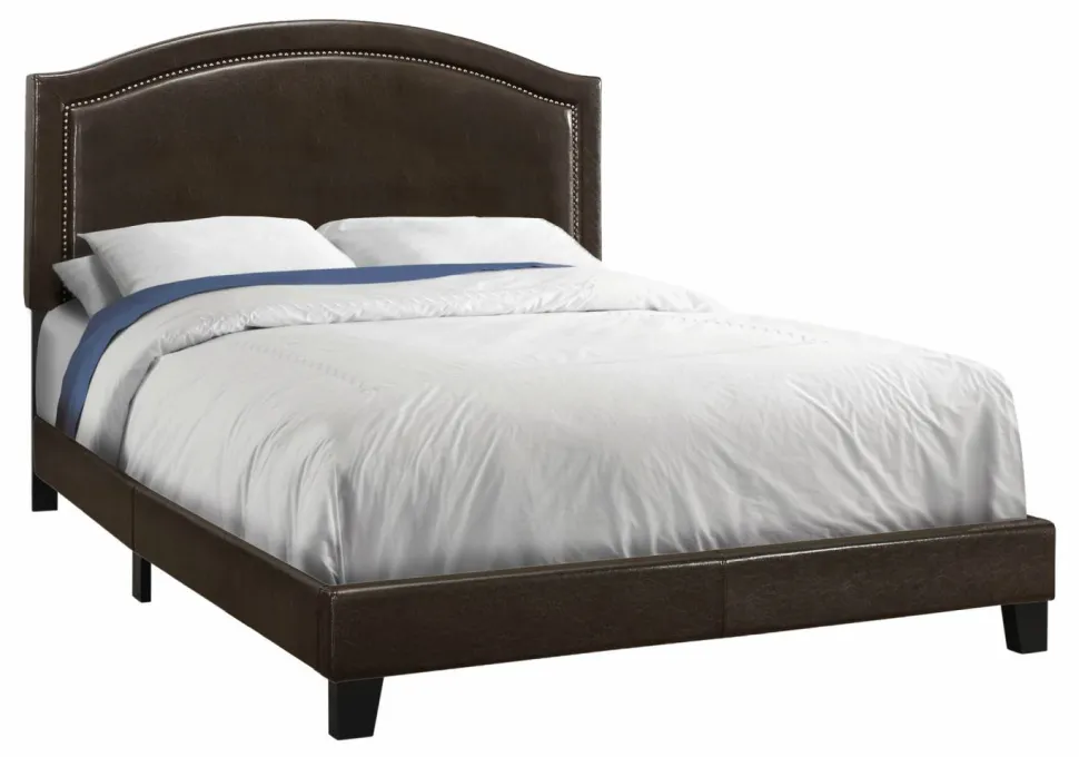 Bed, Queen Size, Bedroom, Frame, Upholstered, Brown Leather Look, Transitional