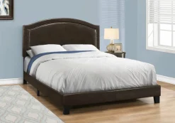 Bed, Queen Size, Bedroom, Frame, Upholstered, Brown Leather Look, Transitional
