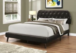 Bed, Queen Size, Bedroom, Frame, Upholstered, Brown Leather Look, Wood Legs, Transitional