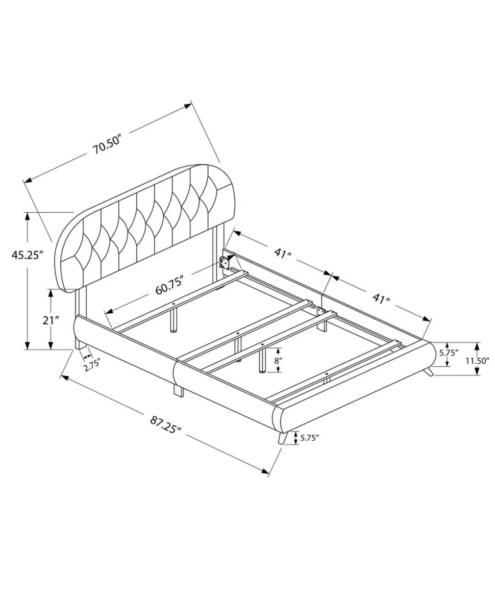 Bed, Queen Size, Bedroom, Frame, Upholstered, Brown Leather Look, Wood Legs, Transitional