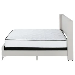 Bed, Queen Size, Bedroom, Frame, Upholstered, Beige Linen Look, Chrome Metal Legs, Transitional