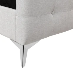 Bed, Queen Size, Bedroom, Frame, Upholstered, Beige Linen Look, Chrome Metal Legs, Transitional