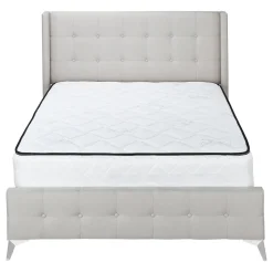 Bed, Queen Size, Bedroom, Frame, Upholstered, Beige Linen Look, Chrome Metal Legs, Transitional