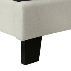 Bed, Queen Size, Bedroom, Frame, Upholstered, Beige Linen Look, Black Wood Legs, Transitional