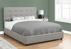 Bed, Queen Size, Bedroom, Frame, Upholstered, Grey Linen Look, Wood Legs, Transitional