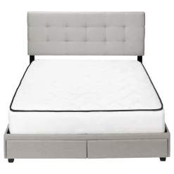 Bed, Queen Size, Bedroom, Frame, Upholstered, Grey Linen Look, Wood Legs, Transitional